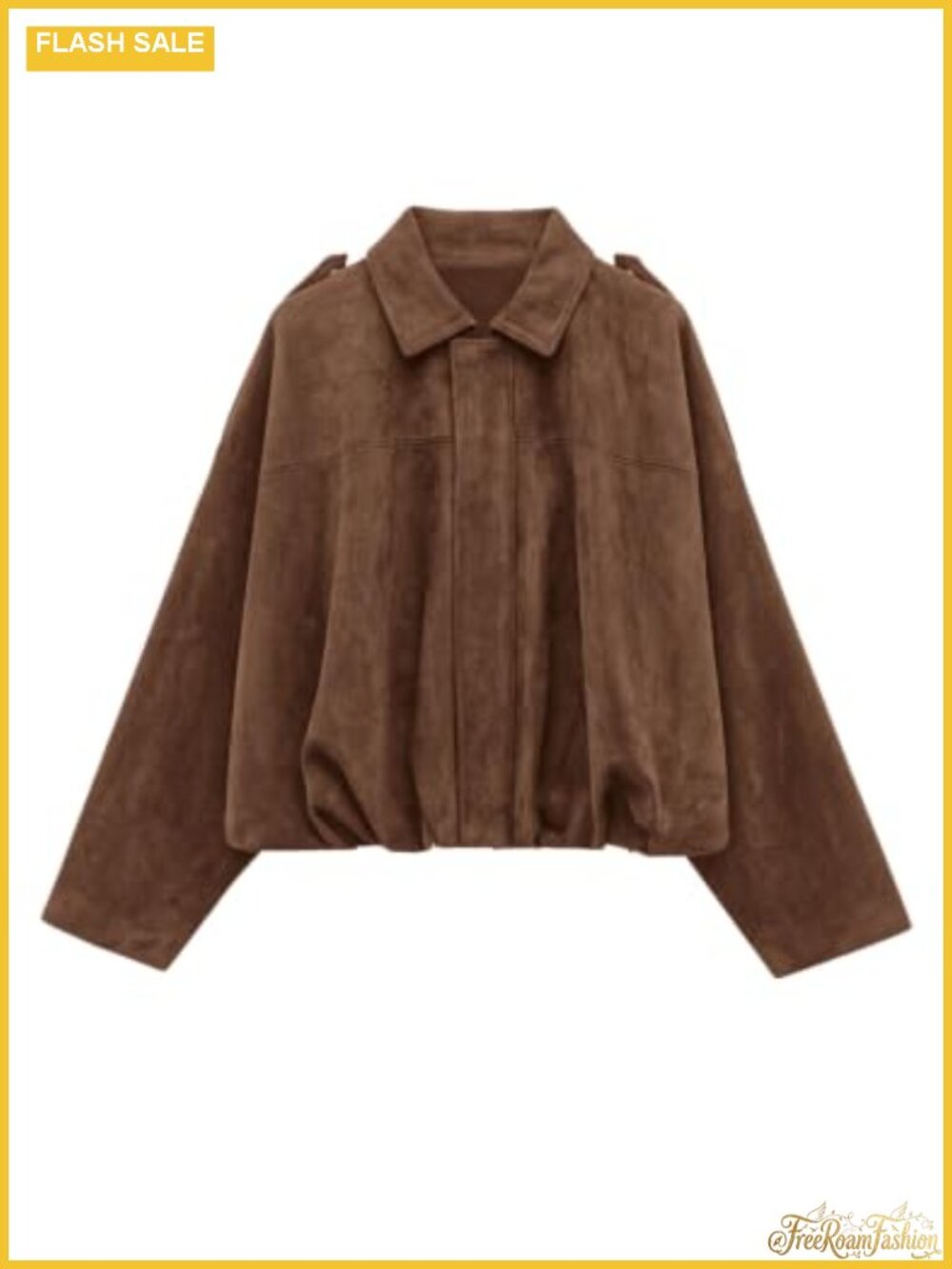 Faux Suede Cropped Bomber Jacket Oversized Batwing Sleeve